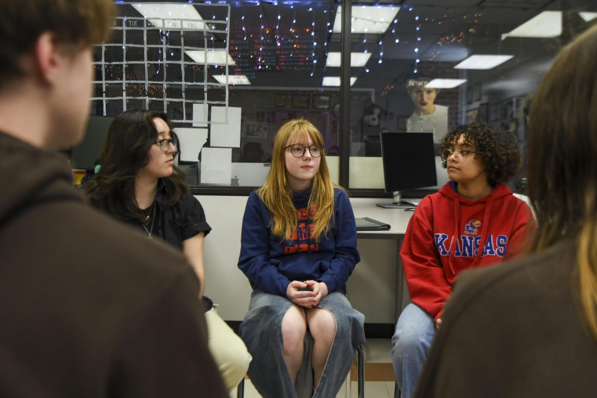 Sophomore Sofia Ball sits in a Socratic seminar May 26 in Room 151. photo by Claire Reed